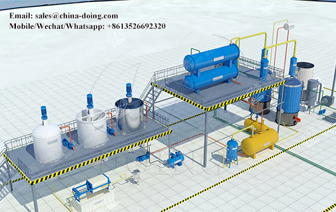 Waste oil to diesel plant 3D video shows oil refining pocess