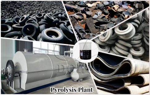 What rubber materials can be turned into fuel by pyrolysis equipment?
