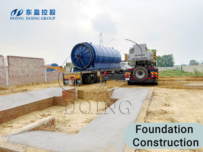 Foundation construction for pyrolysis machine installation